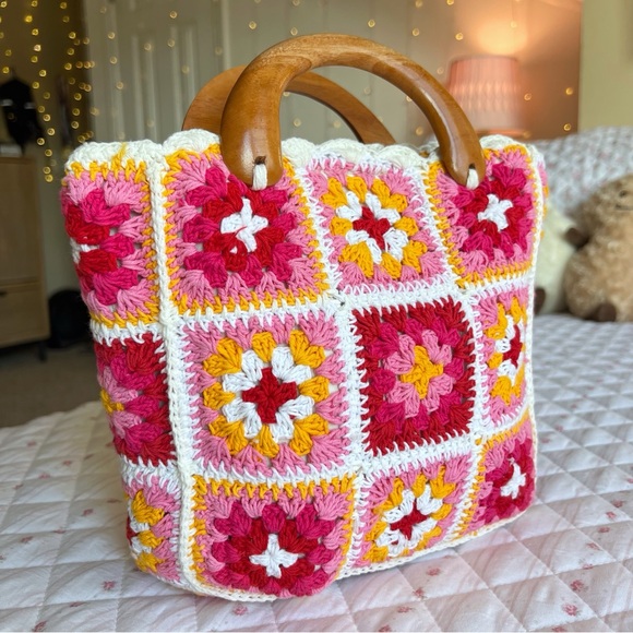 Altar'd State Kenta Crochet Bag Pink Grandma Square Purse - Picture 3 of 5